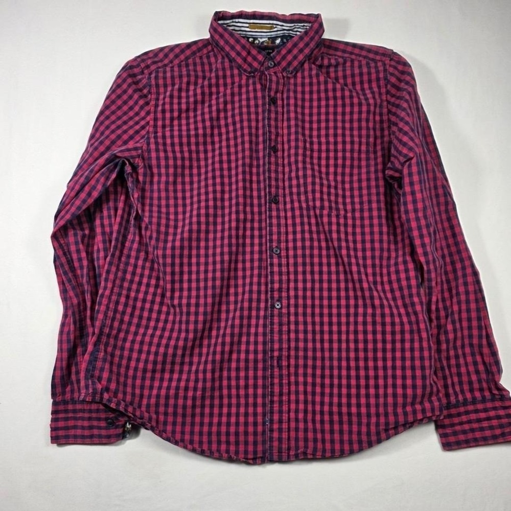 Denim & Flower Ricky Singh‎ Button Down Mens Large Red Navy Gingham